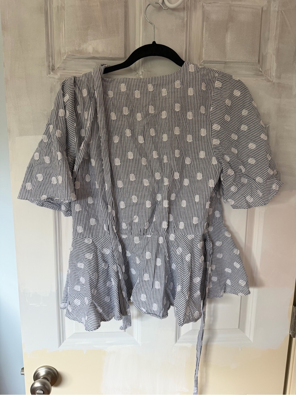 LOFT Blue Striped Polka Dot Wrap Blouse - Picture 4 of 4